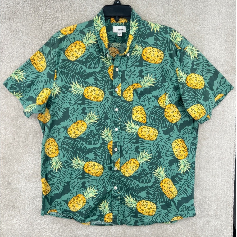 Sonoma Pineapple Print Button Down Shirt Mens‎ XXL Green Short Sleeve Tropical